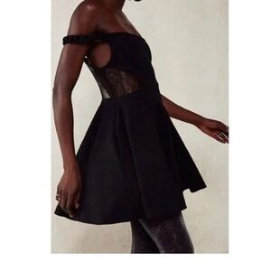 Free People Brooklyn lace cutout black minidress S nwt